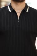 Erkek Yaka Ve Kolları çizgi Detaylı Fermuarlı Kısa Kollu T-shirt resmi